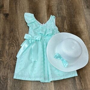 Bonnie Jean,Mint Green Kids Dress with Hat